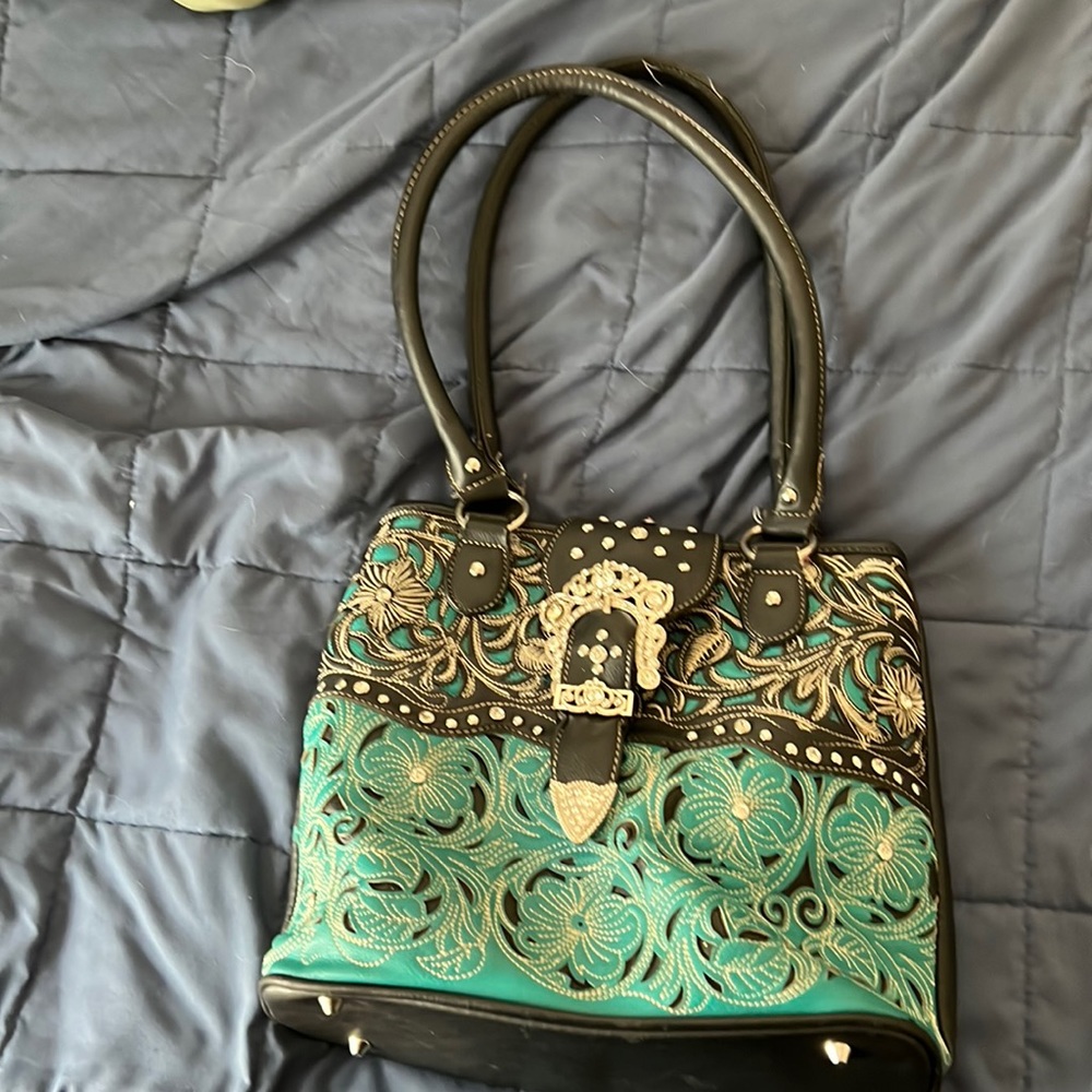 Black & turquoise western style purse